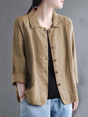 Veste Chemise en Coton Lin pour Femme - Printemps/Automne Polyvalente Couleur Unie avec Protection Solaire