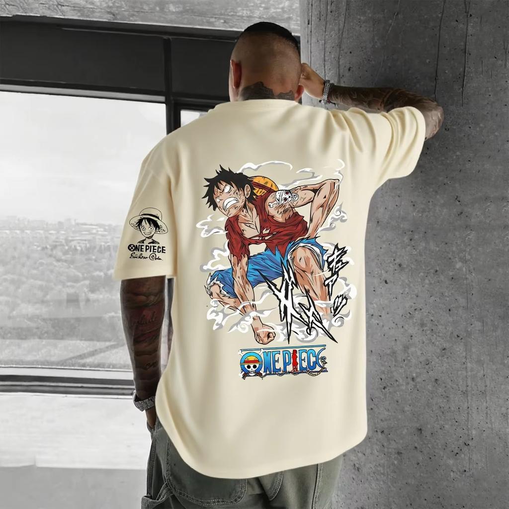 Monkey D Luffy One Piece TShirt Men Summer Battle Pose Character Graphic Short Sleeve Streetwear Loose Fit Anime Fan Tee