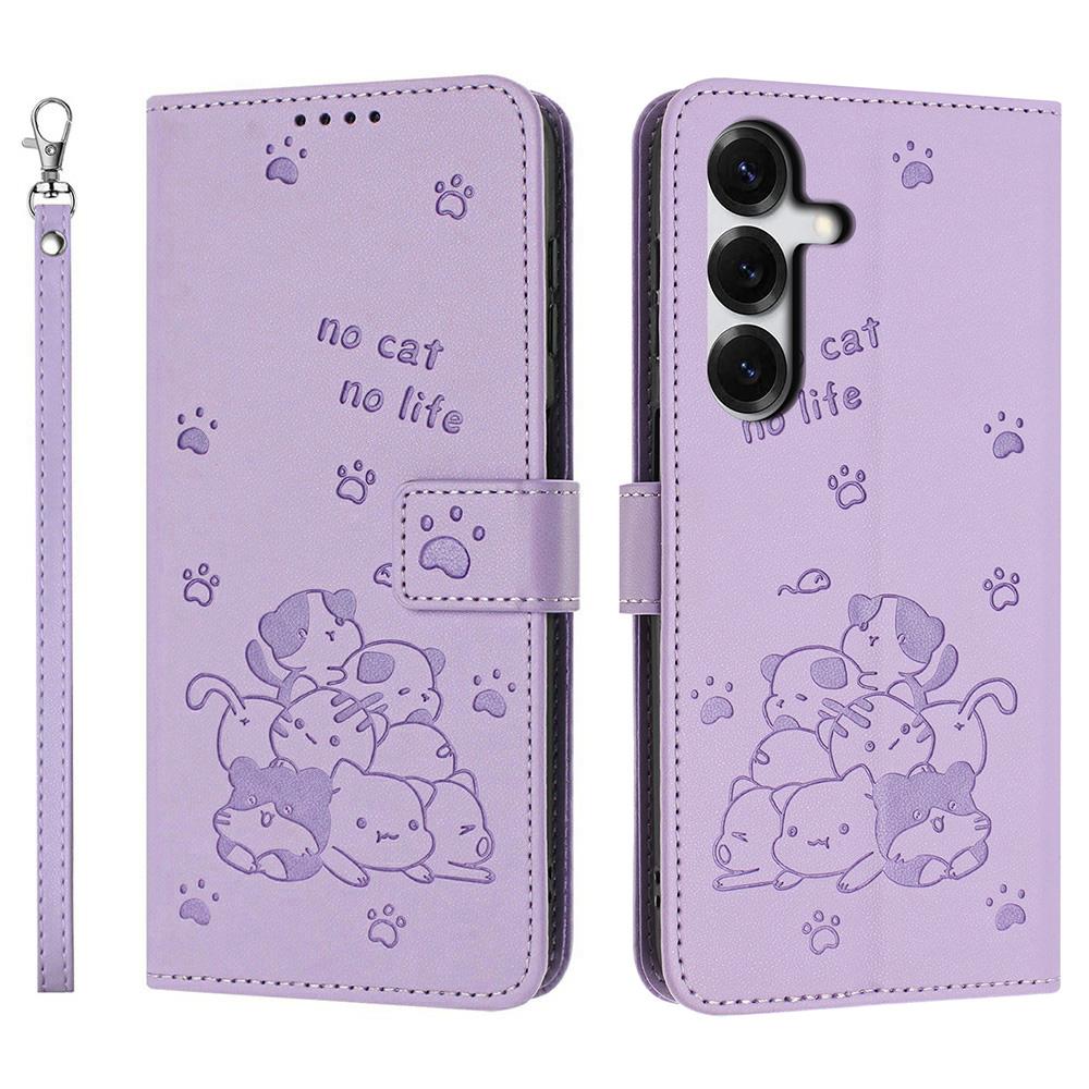 For Samsung Galaxy S26+ Wallet Case Cats Imprint Leather Phone Cover with Strap
