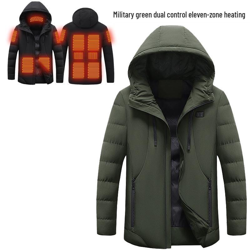 Herrjacka med huva, vinter, elektriskt uppvärmd: Tjock Bomullskappa med Intelligent Konstant Temperaturteknik