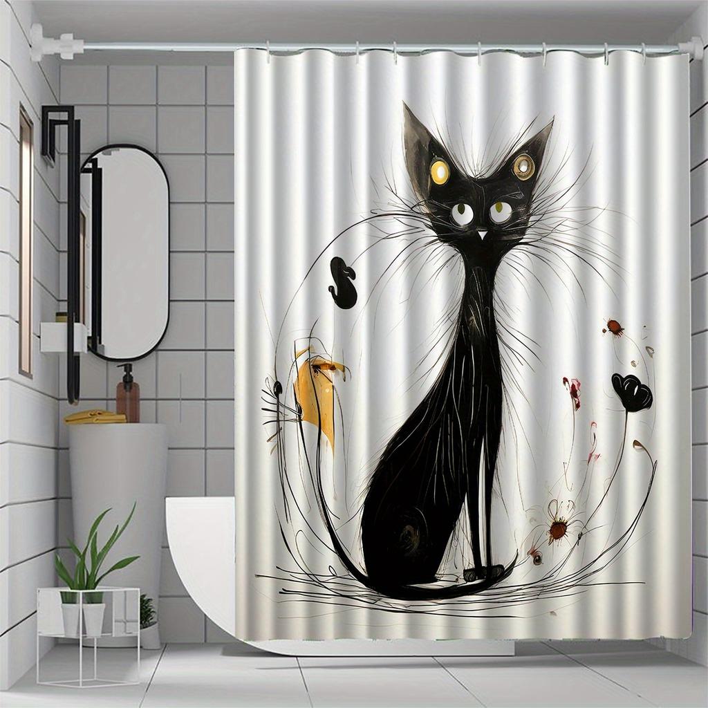 1pc cute kitten shower curtain, high-end elegant bathroom decoration pattern