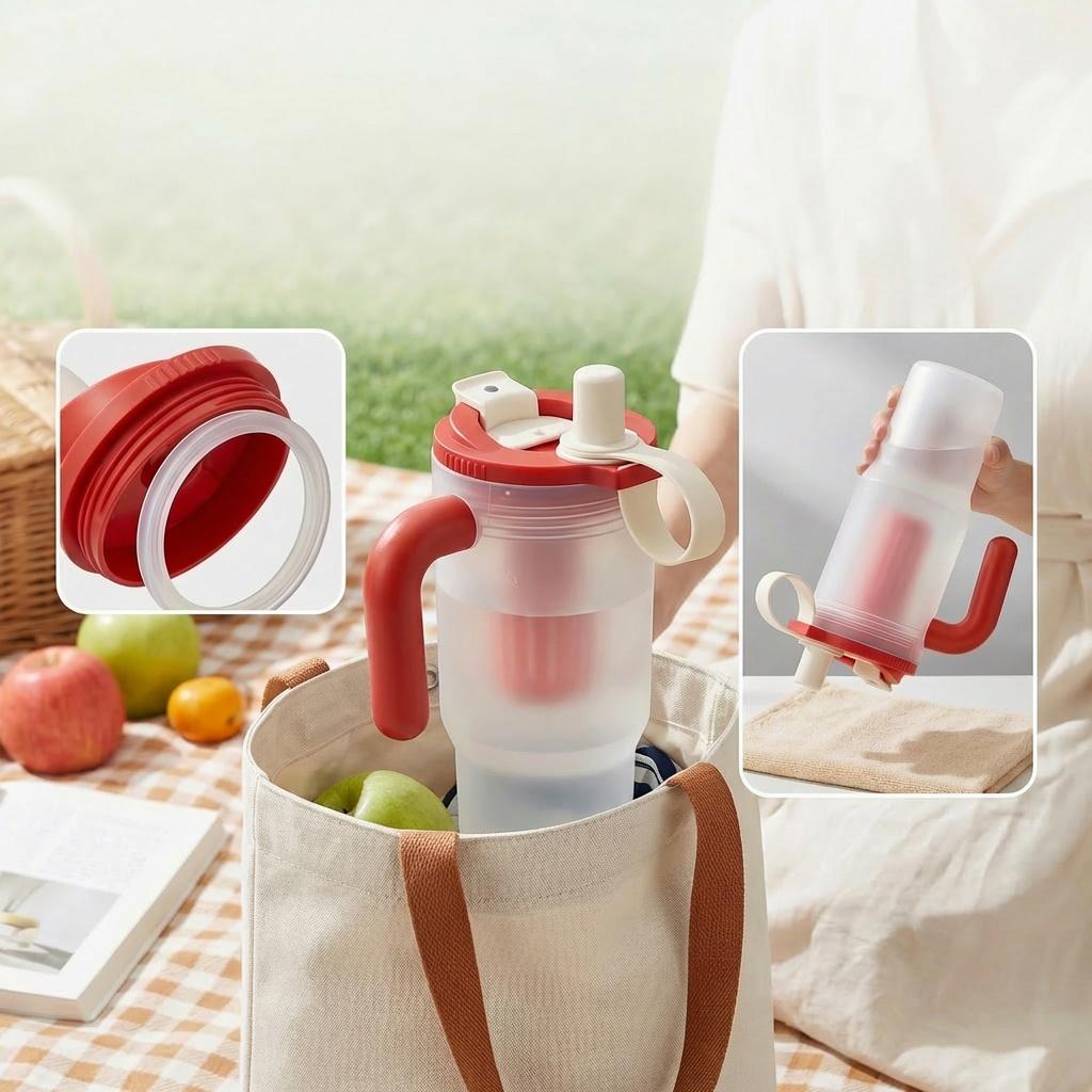 850ML Portable Water Bottle With With Strainer&Straw Clear Plastic Tumbler Cold And Heat Resistant Leak-proof Drinking Bottle