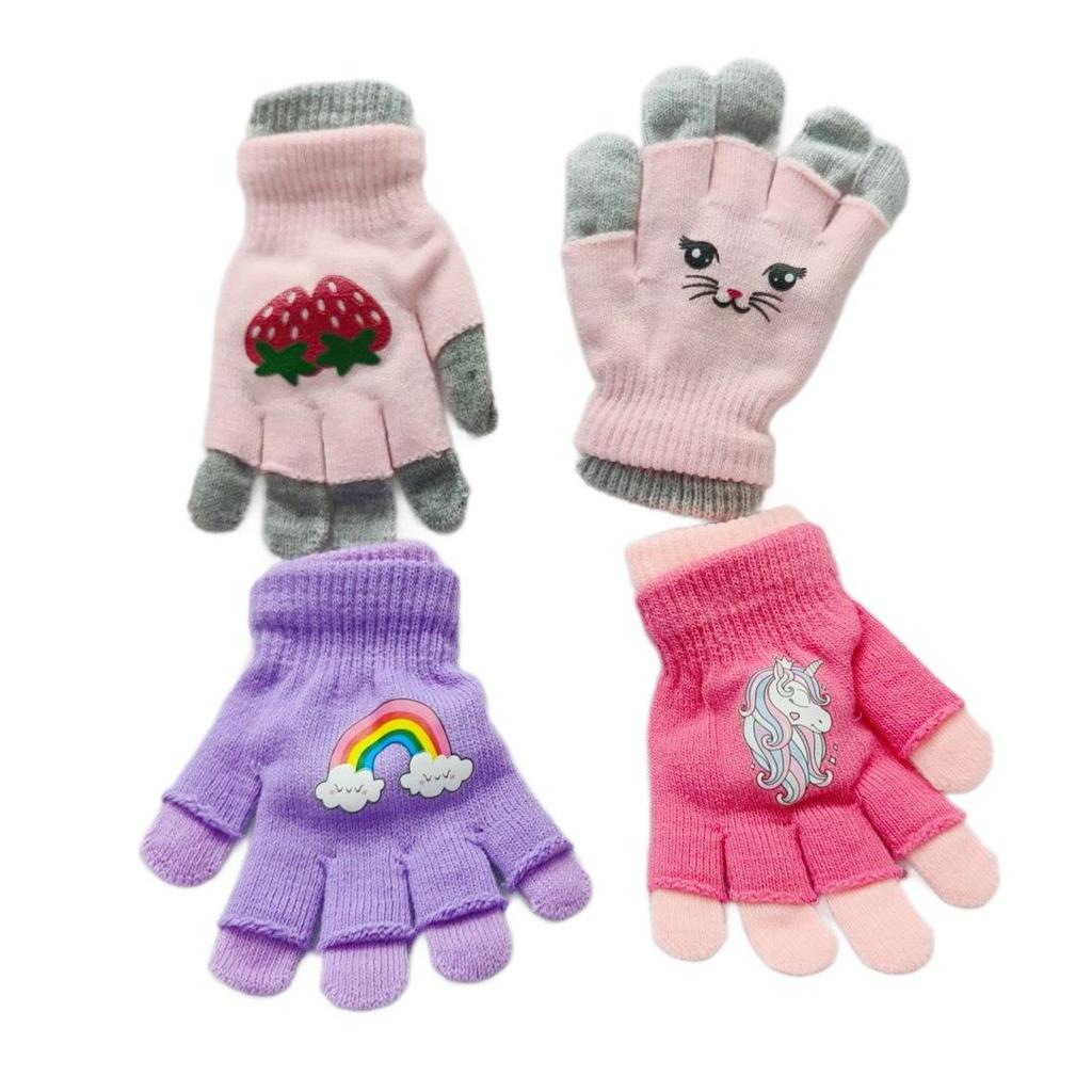 Girls' Double-Layer Knitted Cartoon Gloves - Cute & Warm, Ideal for Primary School Students In Autumn/Winter