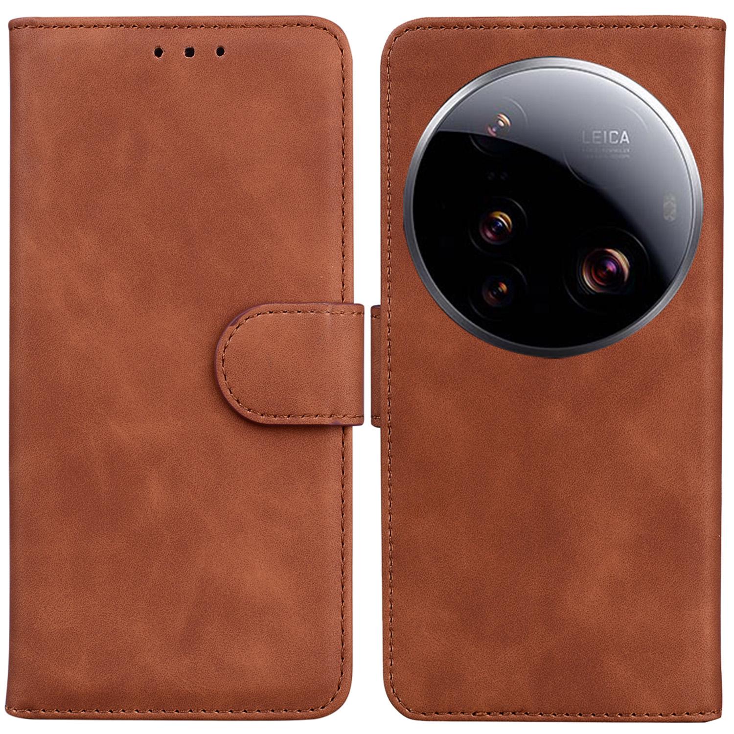 

For Xiaomi 15 Ultra Case Solid Color Leather Wallet Phone Cover Brown