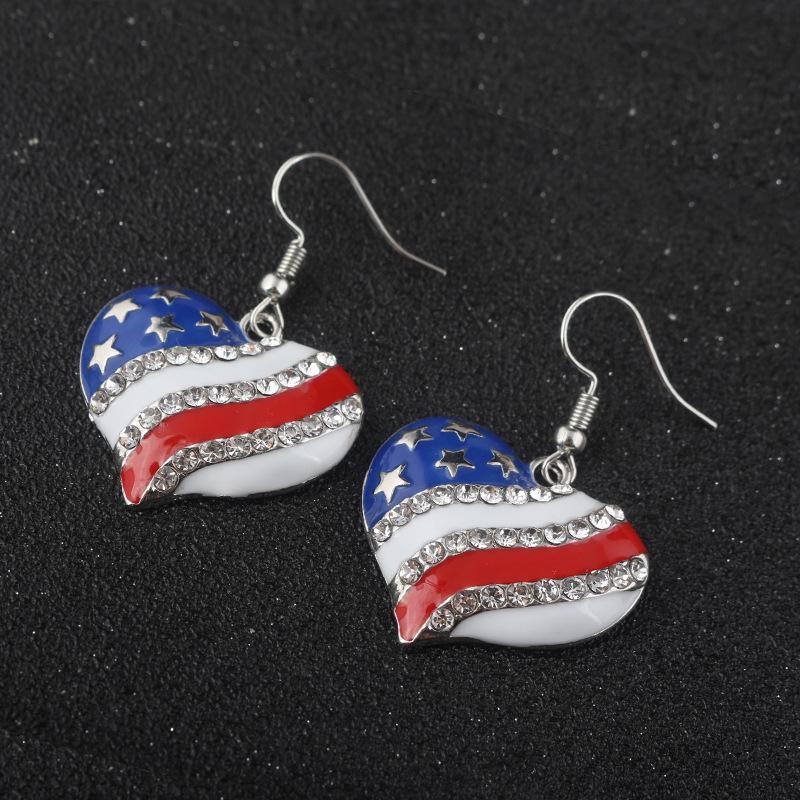 Popular US Flag Star Heart Earrings and Pendant Set