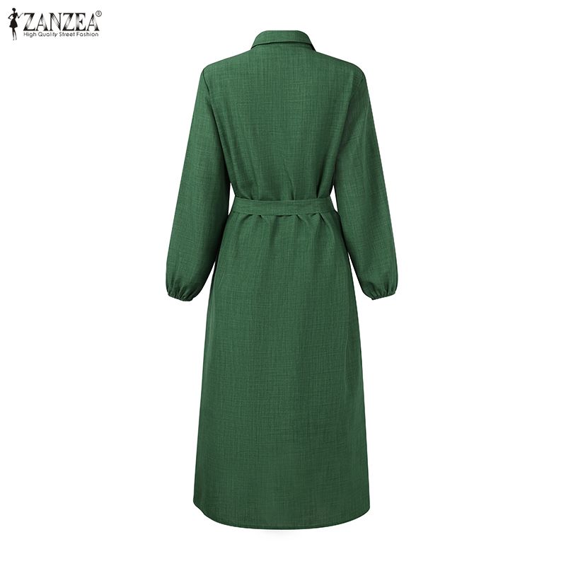 ZANZEA Lässiges Kleid mit Umlegekragen und langen Ärmeln für Damen