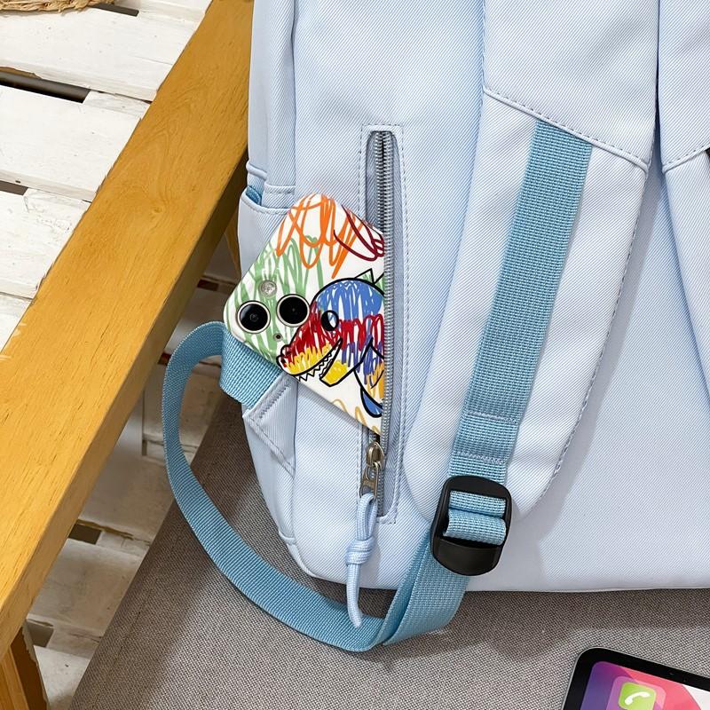 Women Lightweight Waterproof Backpack Solid Color Student Schoolbag