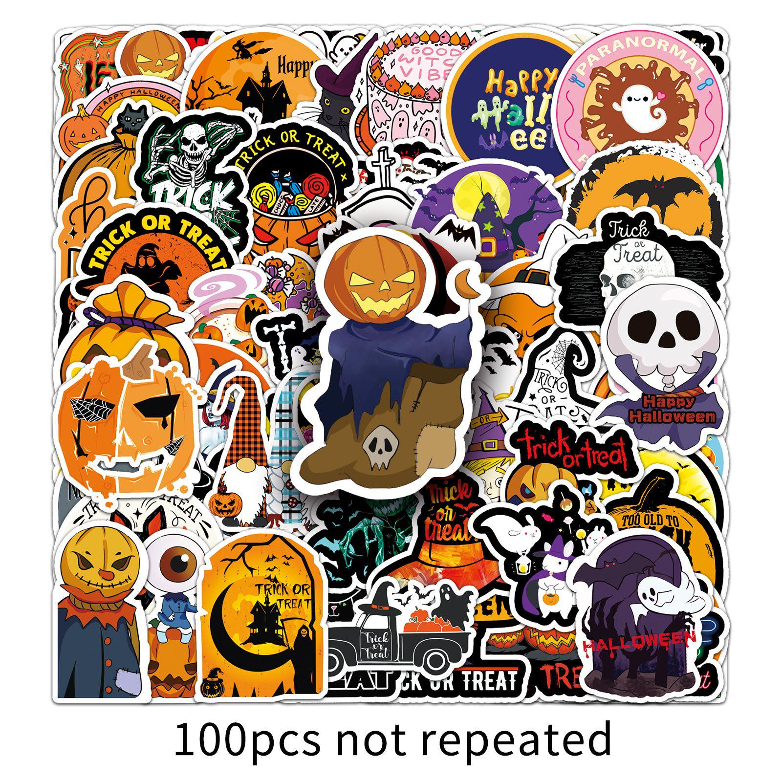 100 Halloween Creative Cartoon Graffiti Stickers for DIY Phone Cases & Luggage - Waterproof