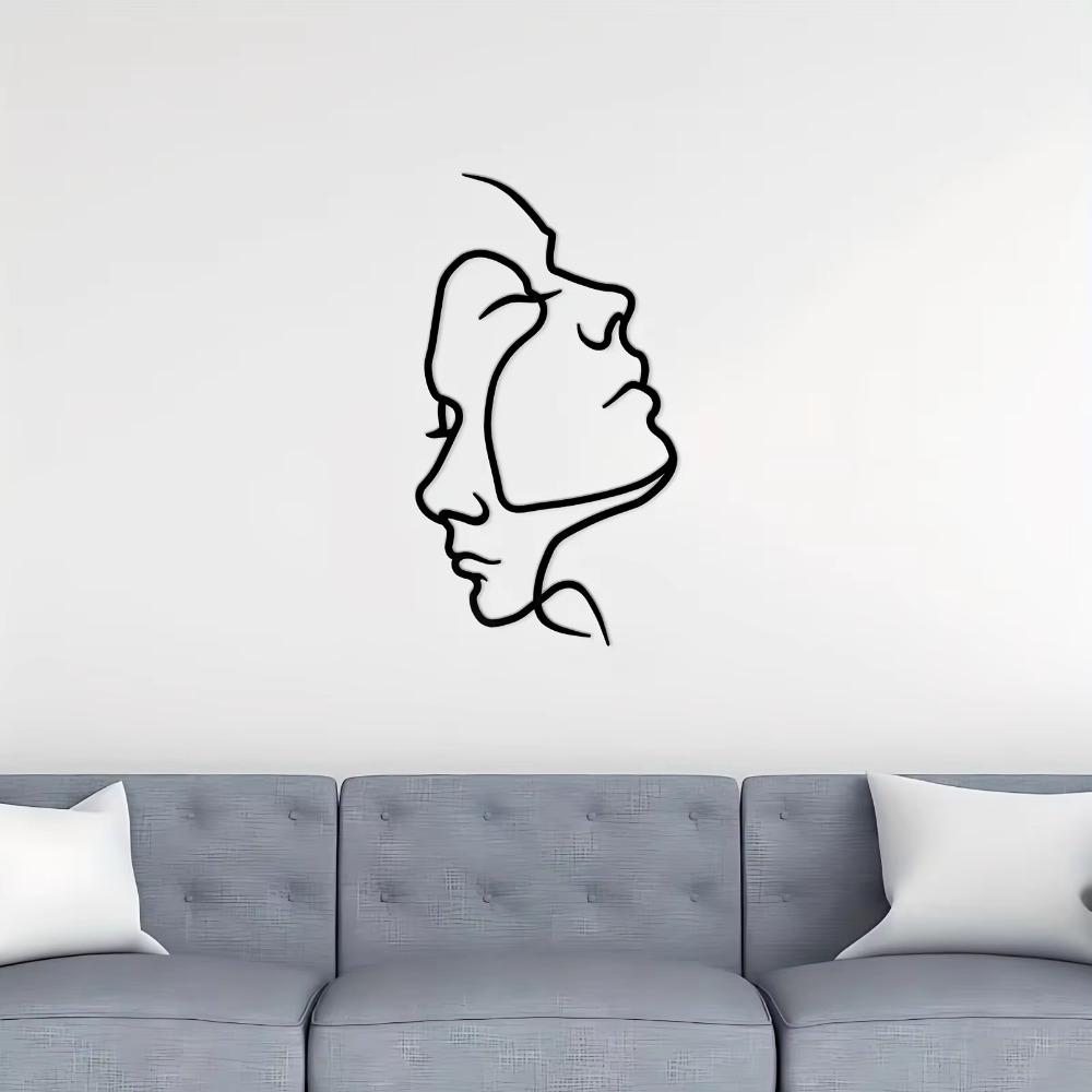 Figurative Couple Headshot Wall Decor - Abstract Line Silhouette Metal Iron Art | Stylish Sticker Mural and Wall Decorations