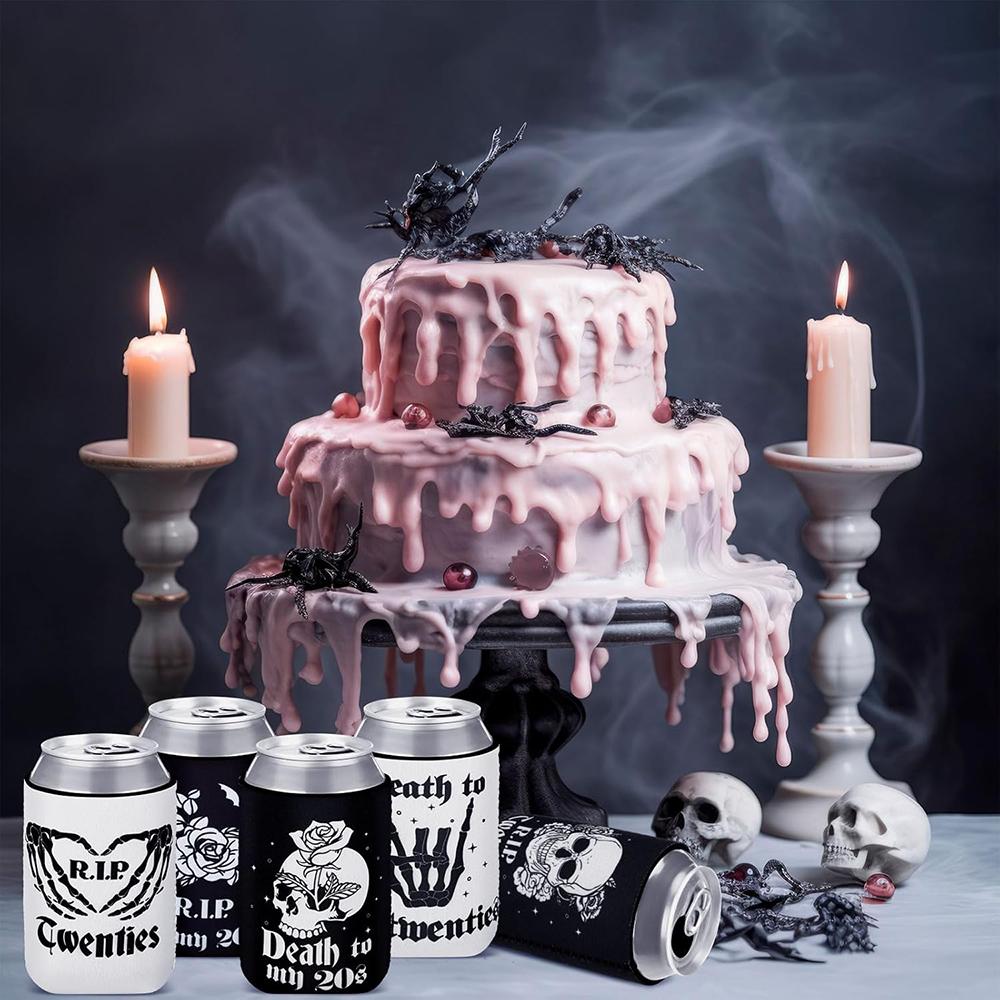 2Pcs Death To My 20s Can Coolers Spooky Scary Skull Halloween Party Gothic for Youth Bachelorette Decorations Bride To Be Gifts