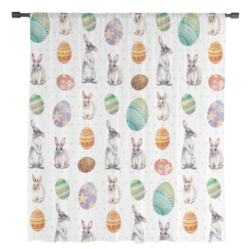 Easter Bunny Eggs Dots White Tulle Curtains For Living Room Bedroom Voile Sheer Curtain Window Home Decor Drapes