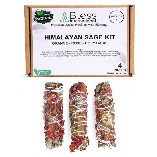 

Bless-International Himalayan-Sage-Orange-Rose-Holy-Basil-Incense Premium-100%-Natural-and-Organic Handcrafted-4-Inches-Long Pack Of 3