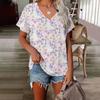 XL-7XL Plus Size T Shirt Women V Neck Short Sleeve Tops Summer Lovers Couples T Shirt Casual 3D Floral Print T Shirts
