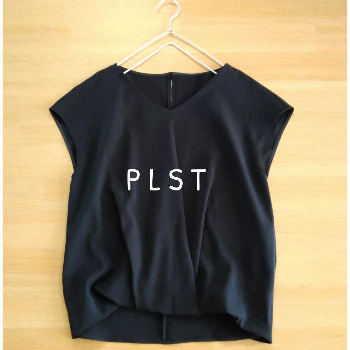 PLST V-neck French sleeve blouse navy adult beautiful L large size