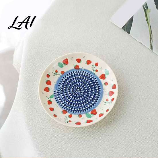 Kitchen Grater Tool Ceramic Garlic Plate Fruit Print Ginger Cheese Manual Grinder Vegetables Multi-function Mincer Dish for Onion Lemon,