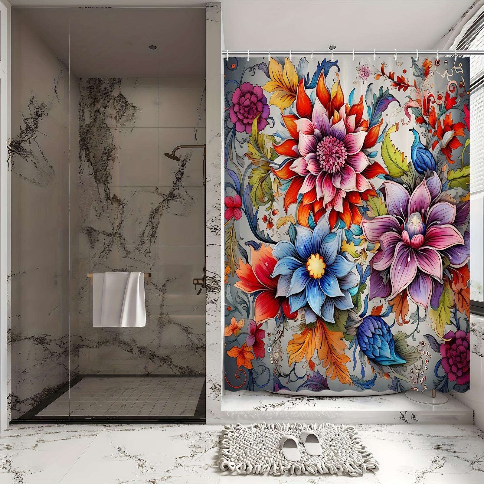 Vibrant Floral Fantasy 3D Shower Curtain - Exotic Flower & Bird Theme for Bathroom Decor, Adds Colorful Charm and Beauty W90XH180cm