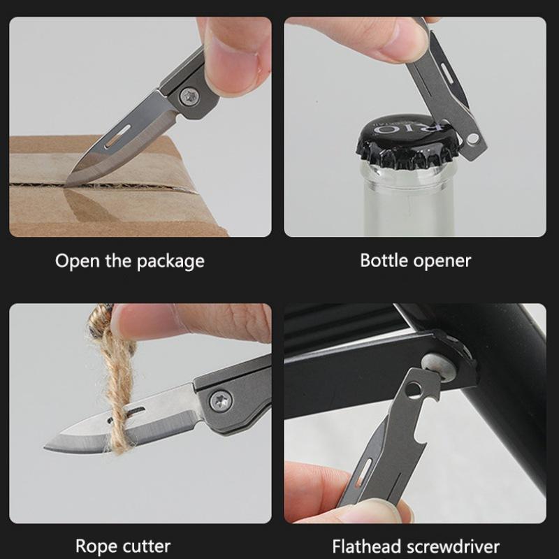 Titanium Alloy Handle Folding Knife Portable Keychain Small Pocket Knife Multifunctional Bottle Opener Outdoor Survival EDC Tool