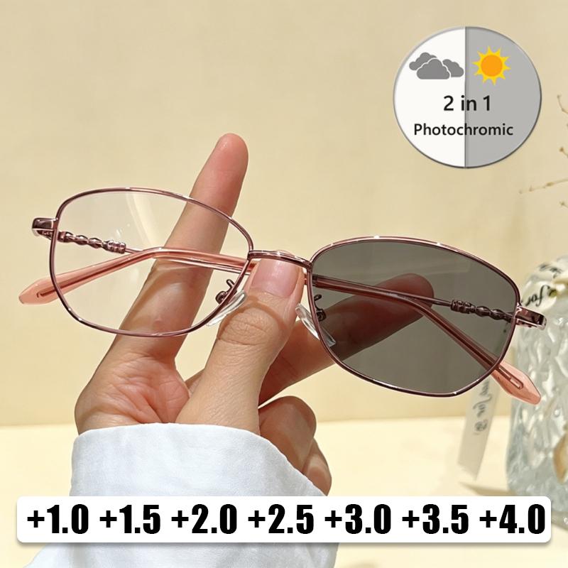 2026 New Womens Ultra Light Metal Frame Photochromic Presbyopia Glasses Fashion High Definition Comfort Reading Eyewear