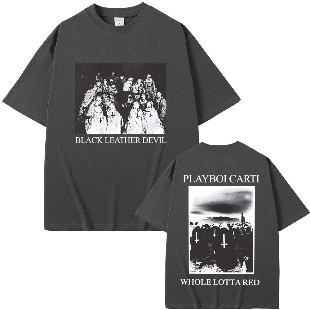 Rapper Playboi Carti Black Leather Devil Whole Lotta Red Graphic T Shirt Men Vintage Oversized Tshirt Cool Hip Hop Opium T-shirt