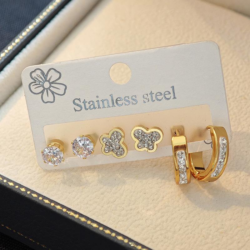 Women All Match Crystal Butterfly Ear Stud Earrings Set 3 Pair