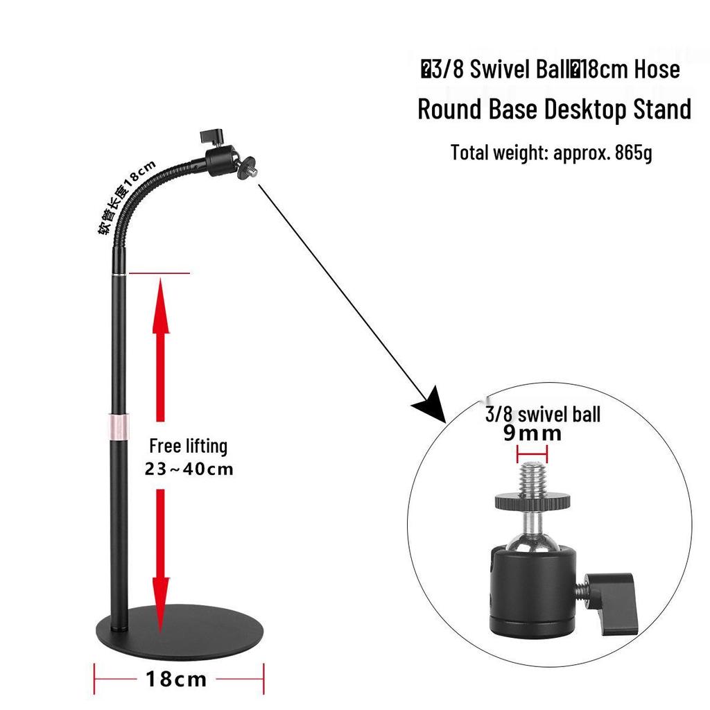 Space-Saving Universal Stand with Metal Base for Phone, Tablet, Fill Light - Adjustable 1/4 Screw Mount