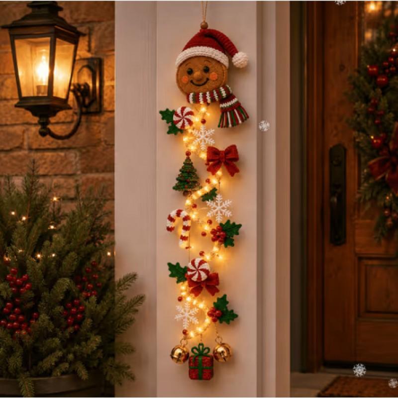 Glowing Christmas Door Hanger Festive Wall Decor Wooden LED Light Ornament