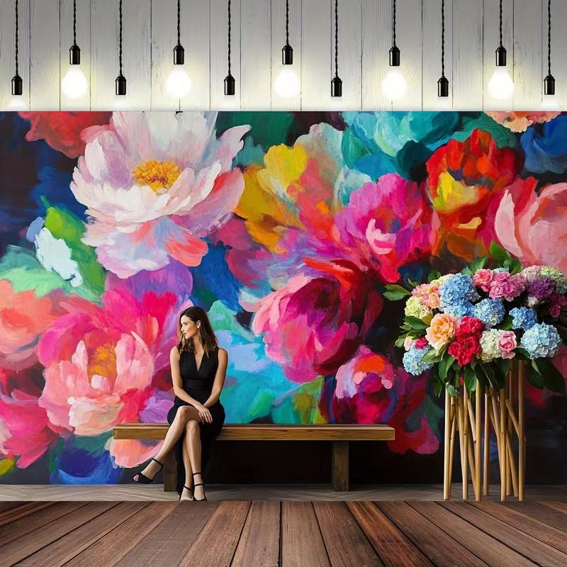 2D Large Watercolor Flower Background Cloth Photo Booth Prop