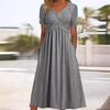 Womens Summer Long Dress V-Neck Short Sleeve Pullover Maxi Dresses Casual Beach Dress