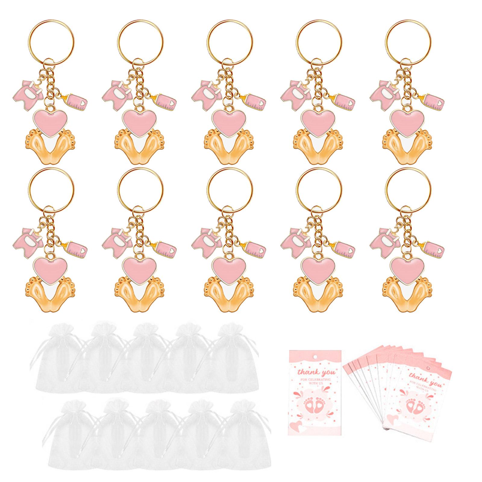 

Необходимые принадлежности для вечеринки в честь рождения ребенка: набор брелоков в виде отпечатка ноги с мешочками из органзы и благодарственной открыткой для украшения вечеринки 10 розовый