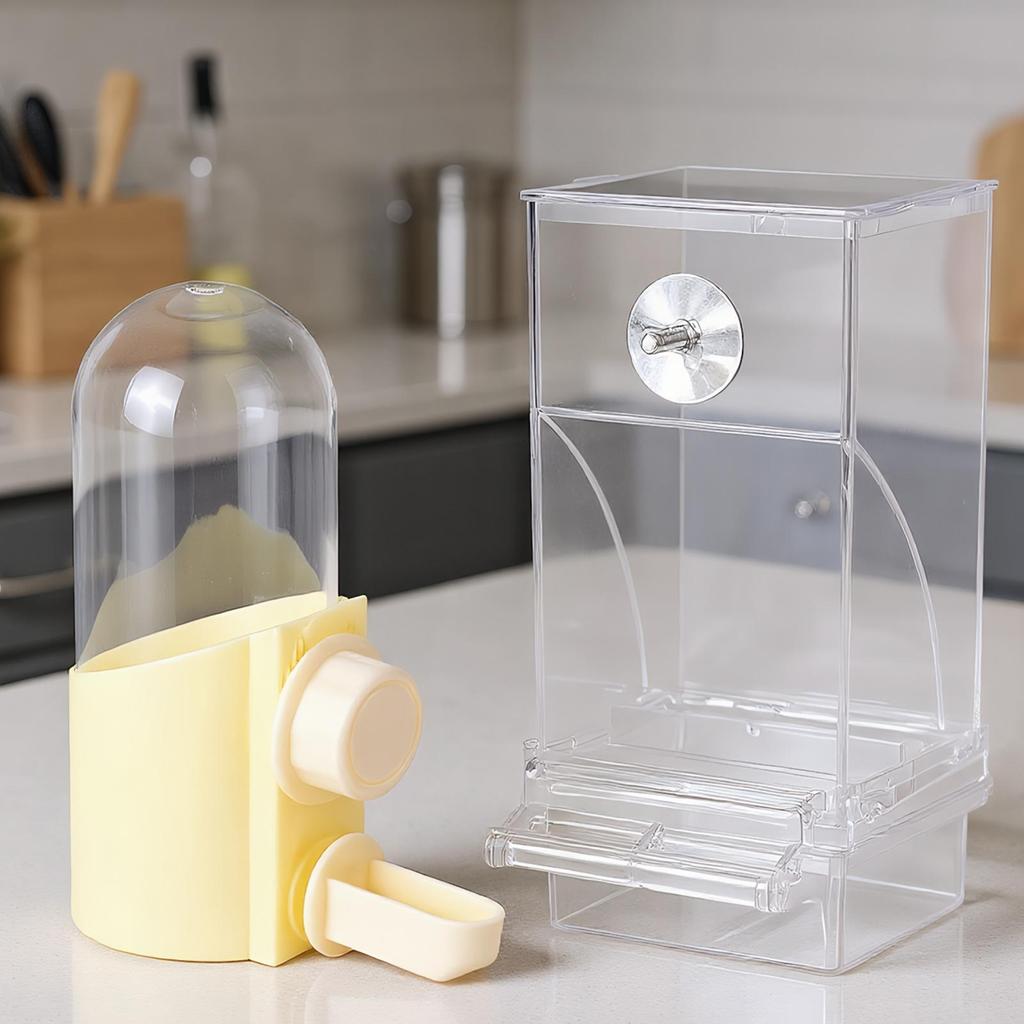 Automatic Water Dispenser for Birds Parrot Feeding Cage Transparent Parakeet Seed Container Food Feeding Cage Water Dispenser