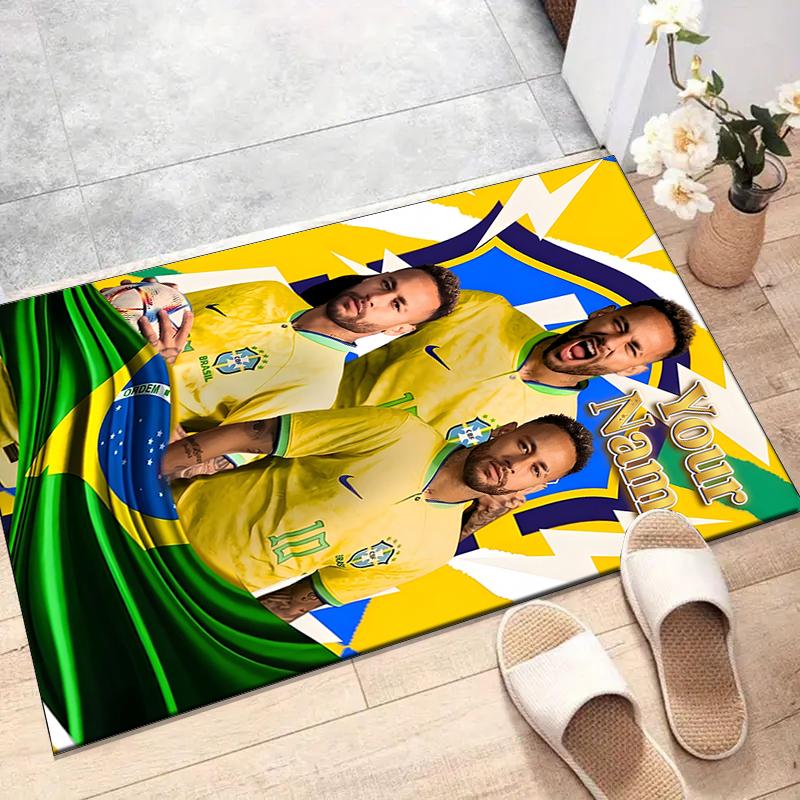 Brazilian Football Player Design Area Rug Personalized Name- Non-Slip, Soft & Cozy Floor Mat for Living Room, Office - Indoor/Outdoor Carpet