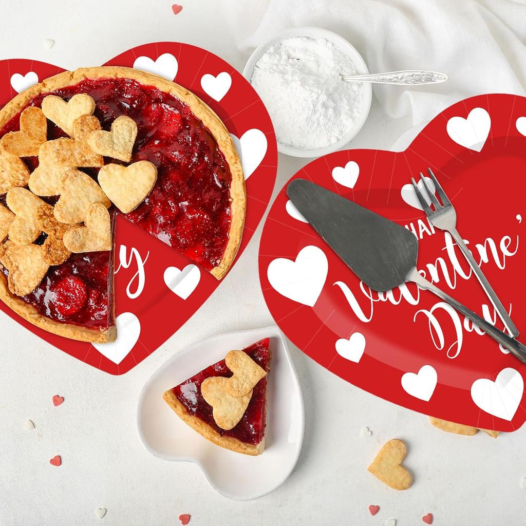 40Pcs Happy Valentine's Day Paper Plates Red Heart Shape Disposable Plates Decorative Dinner Dessert Plates for Wedding Anniversary Birthday Party