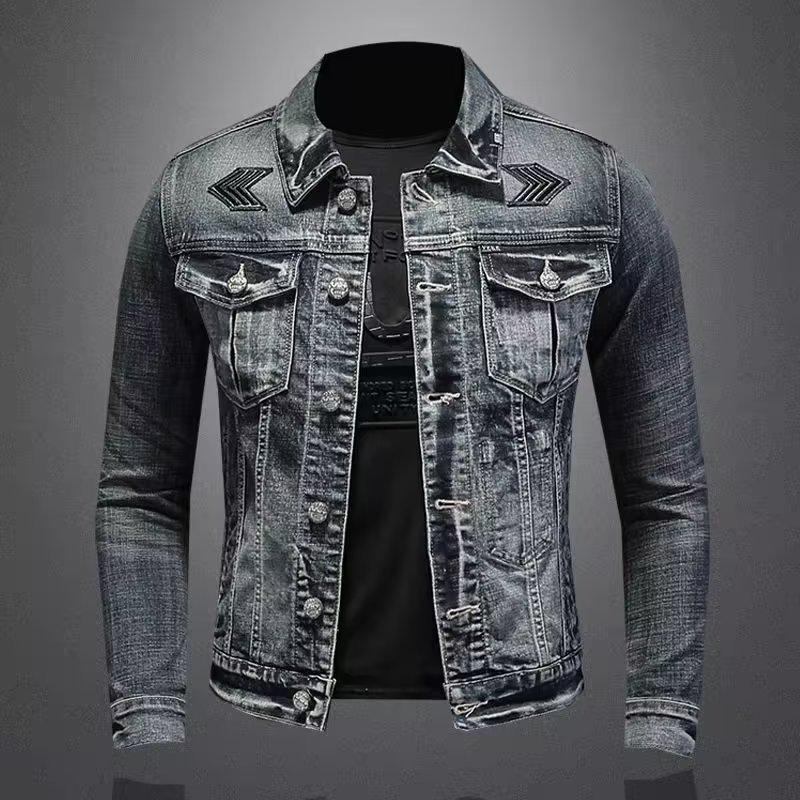 Men's Retro Slim Fit Denim Jacket - European & American Street Motorcycle Fashion