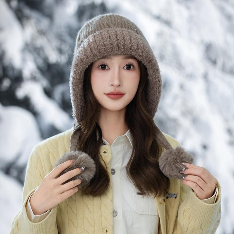 Autumn and Winter Hat Female Sweet Cute Hairball Plush Rabbit Hair Warm Hat Fashion Ear Protection Wool Hat