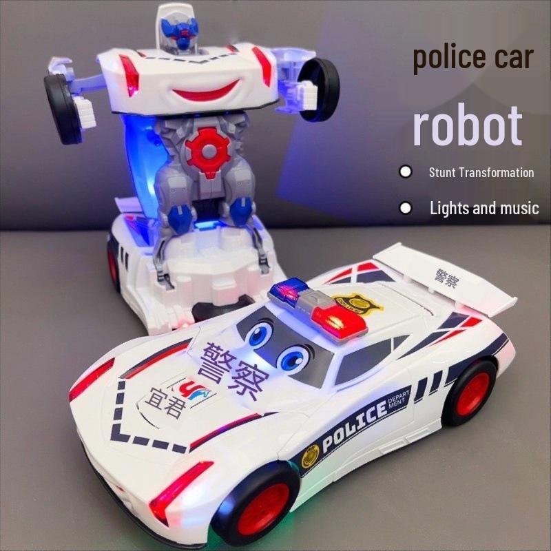 TikTok Transforming Police Car Robot - Children's Electric Rotating Toy