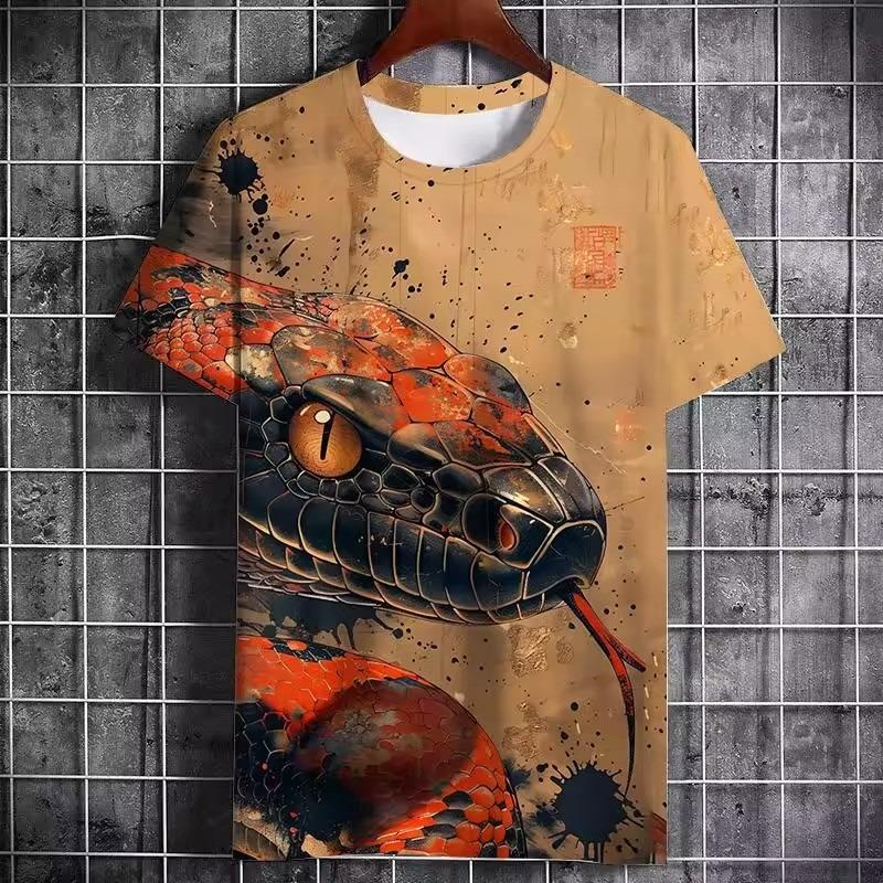 Tricou Bărbați Stil Harajuku cu Grafică Șarpe Imprimată 3D Personalitate Tricou Supradimensionat Vară Hip Hop Mânecă Scurtă Bărbați Topuri Y2k