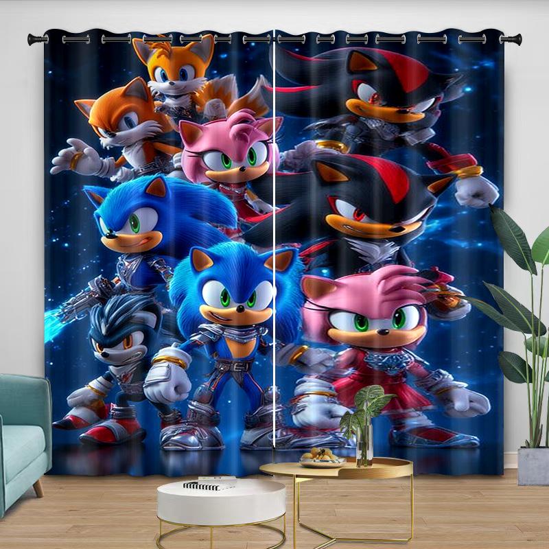 Curtains Cute Cartoon Sonic Anime Theme, Care 2 Pieces Thread the Rod through Protect from Light Soft and Comfortable Beautiful