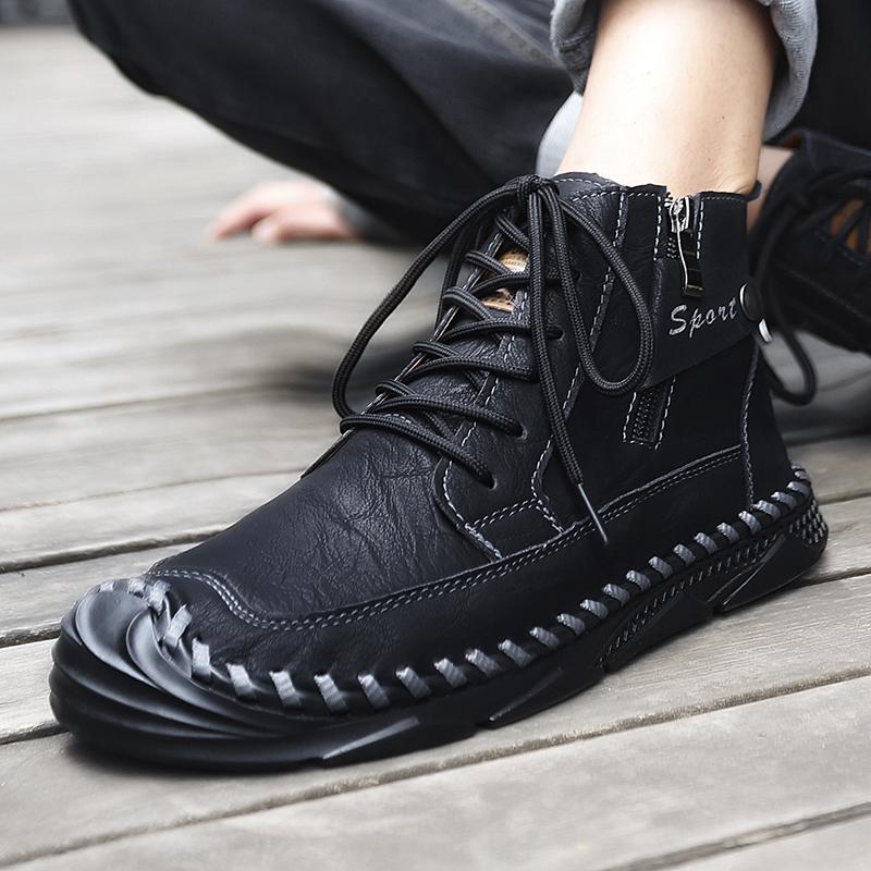 Fashion Winter Mens Outdoor Boots Luxury Handmade Leather Platform Hking Boots for Men Casual Shoes High Quality Warm Male Ankle Boots