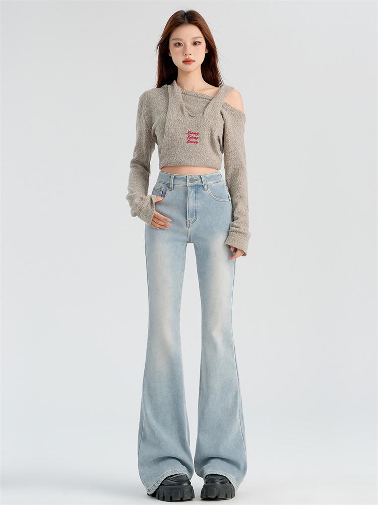 Light Blue Women s High Waist Wide Leg Flare Jeans (Petite, Spring 2026) Extra Small