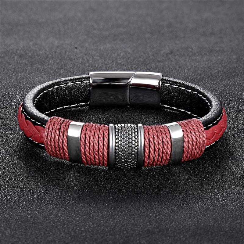 Punk Multilayer Braid Genuine Blue Leather Bracelet Titanium Stainless Steel Magnetic Buck Bracelet Men Homme Pulseras