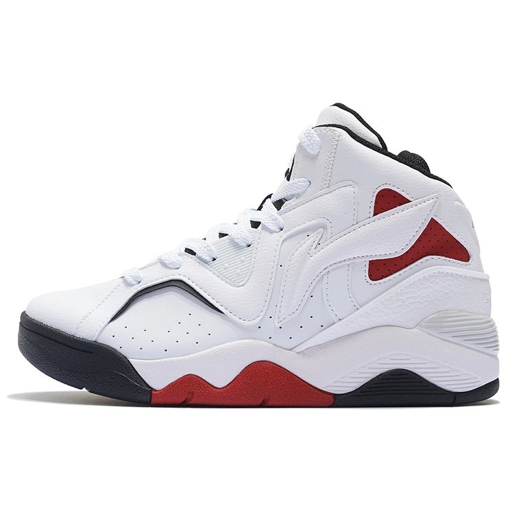 Li Ning Leather Basketball Culture Wear-Resistant Breathable High-Top Retro Basketball Shoes Women Sneakers White Red ABCS066-3