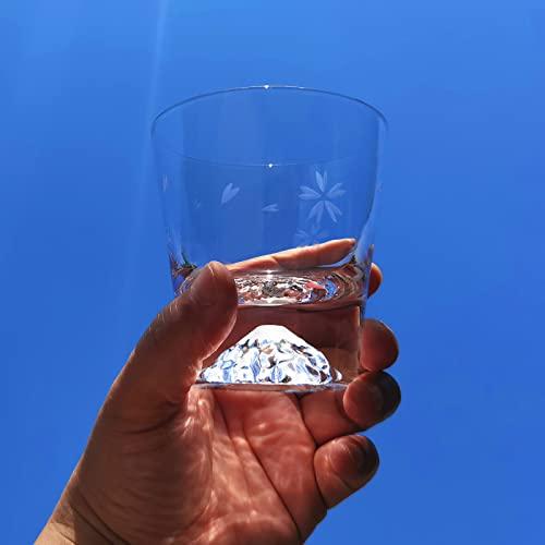 Fujisan Glass Sakura Kiriko Rocks Glass Set (270cc) - Premium, Handcrafted by Artisans, Comes in a Paulownia Wood Box. Perfect for Sake, Beer, or Whis