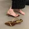 205 New  Summer Womens Sandals Narrow Band Low Heels Shoes Pointed Toe Buckle Strap Zapatos De Mujer