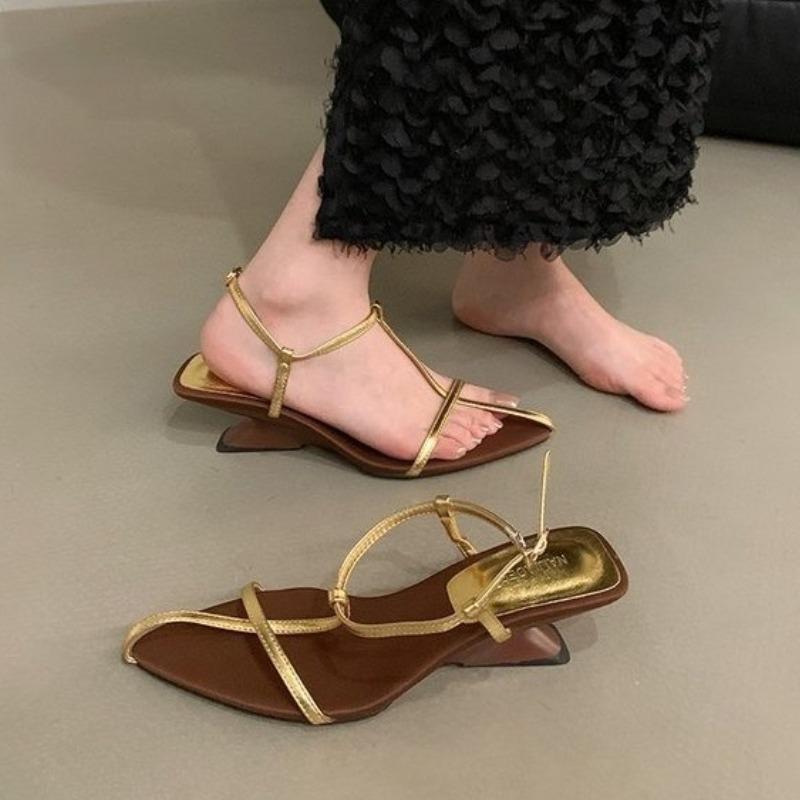 Fashion 205 New  Summer Womens Sandals Narrow Band Low Heels Shoes Fashion Pointed Toe Buckle Strap Zapatos De Mujer