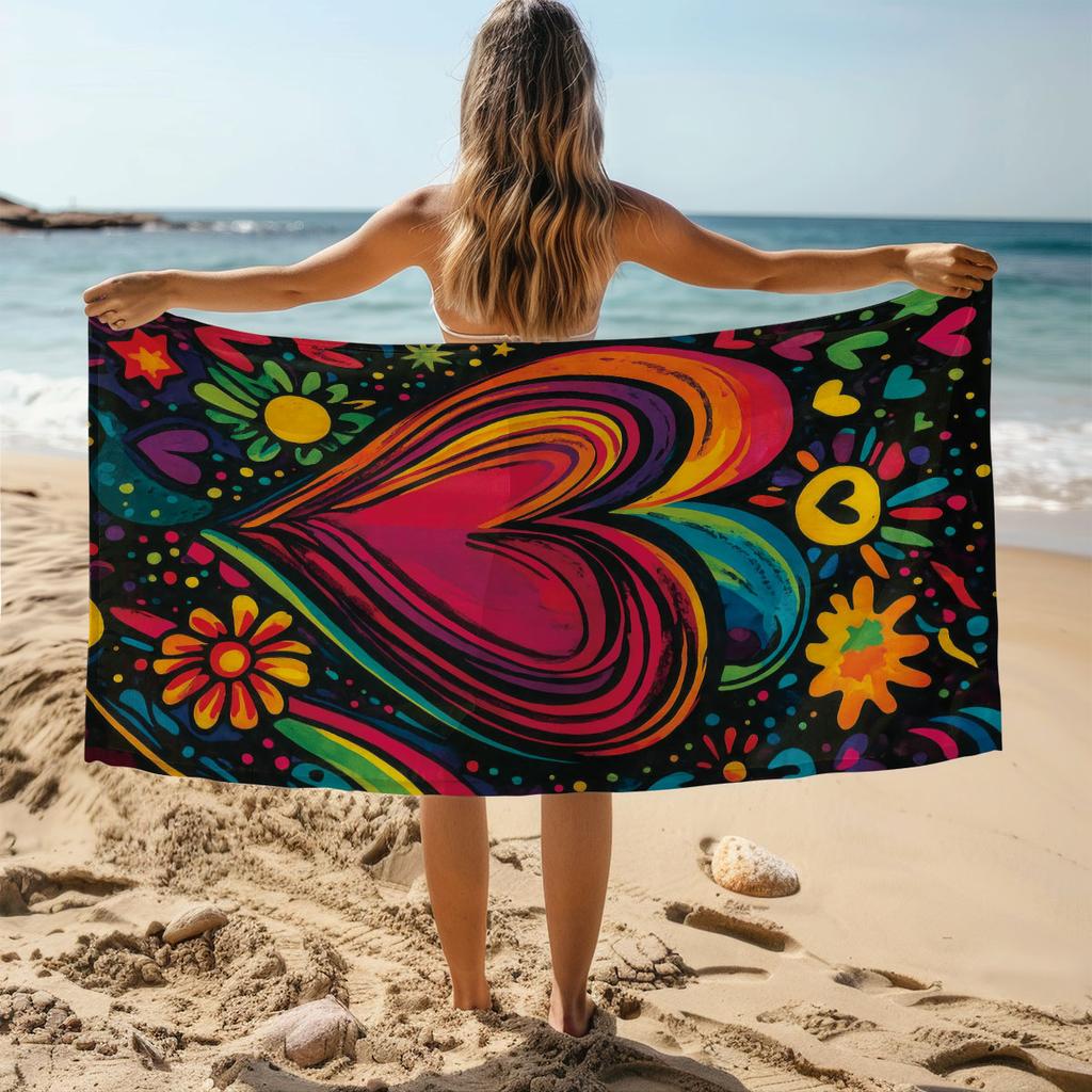 1pc love Print towel Sports Quick-Drying Super Absorbent Camping Towel Super Soft Lightweight Gym Swimming Yoga Beach Towel