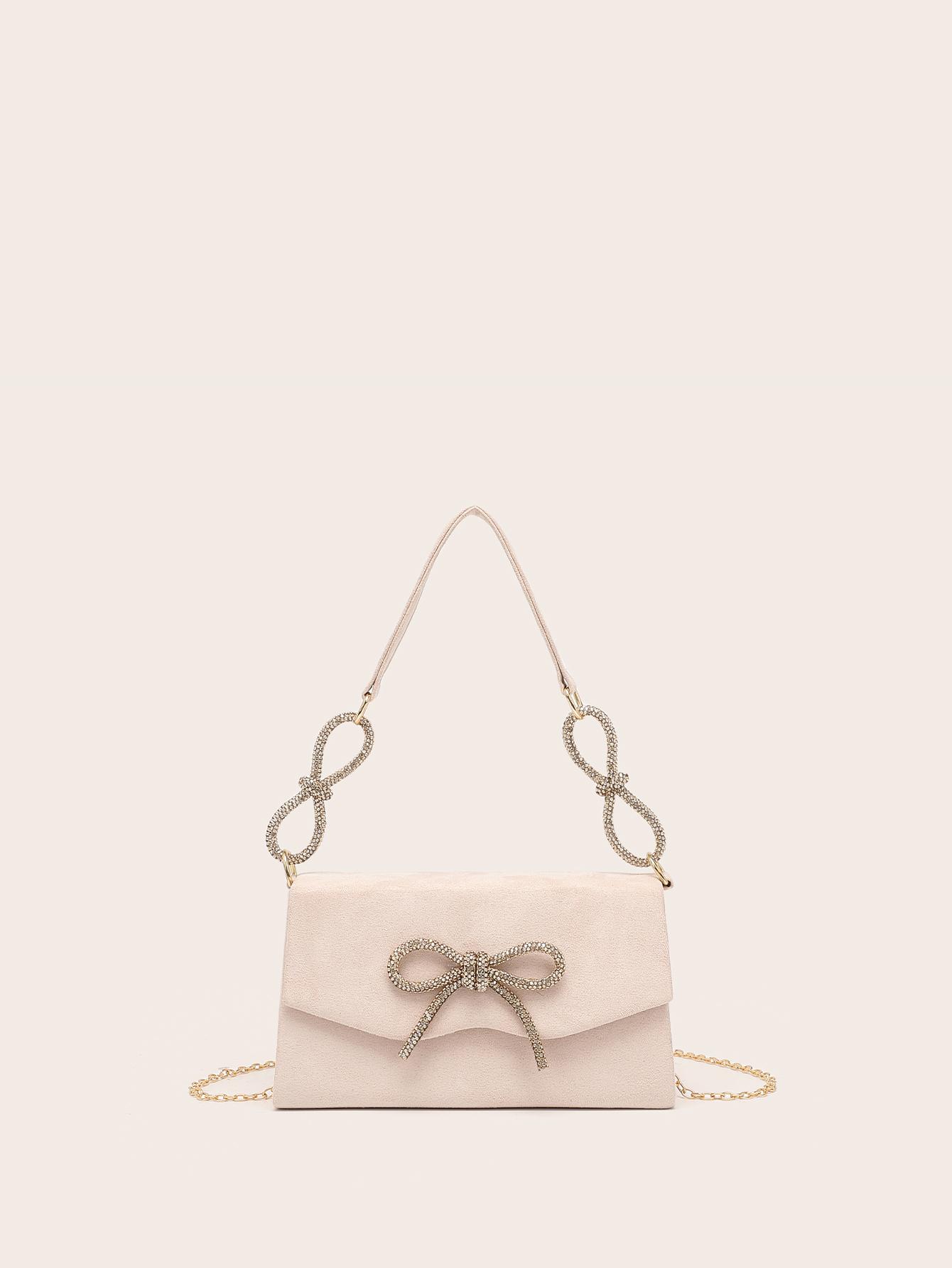 

Shoulder Bags for Women Handbag Top-handle Bags Underarm Pouch Rhinestones Bowknot Lady Evening Bag Fashion Clutch Purse Tote бежевый