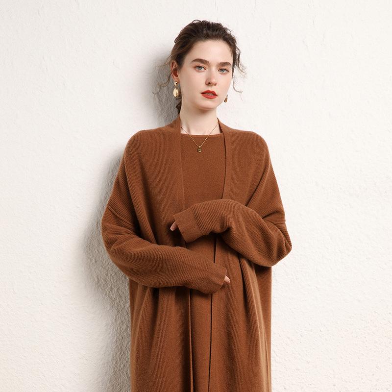 Cashmere Loose Mid-length Cardigan – Autumn/Winter Style Women's Knit Sweater