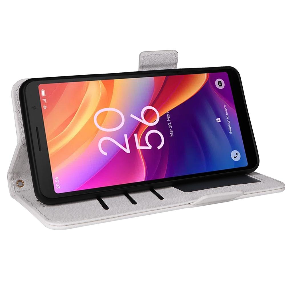 For TCL 501 T433D Case with Wrist Strap Litchi Texture PU Leather Wallet Phone Cover