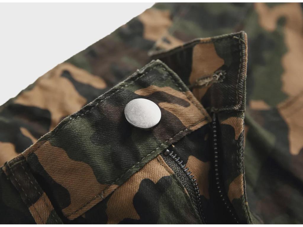 Herren Slim Fit Camouflage-Print Stretch Jeans - Militärgrüne Freizeithose