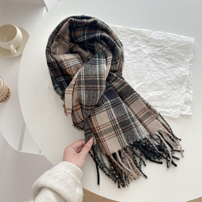 New Plaid Fringe Imitation Cashmere Scarf Female High-Quality British Plaid Women's Shawl Warm Windproof Scarves Autumn Winter